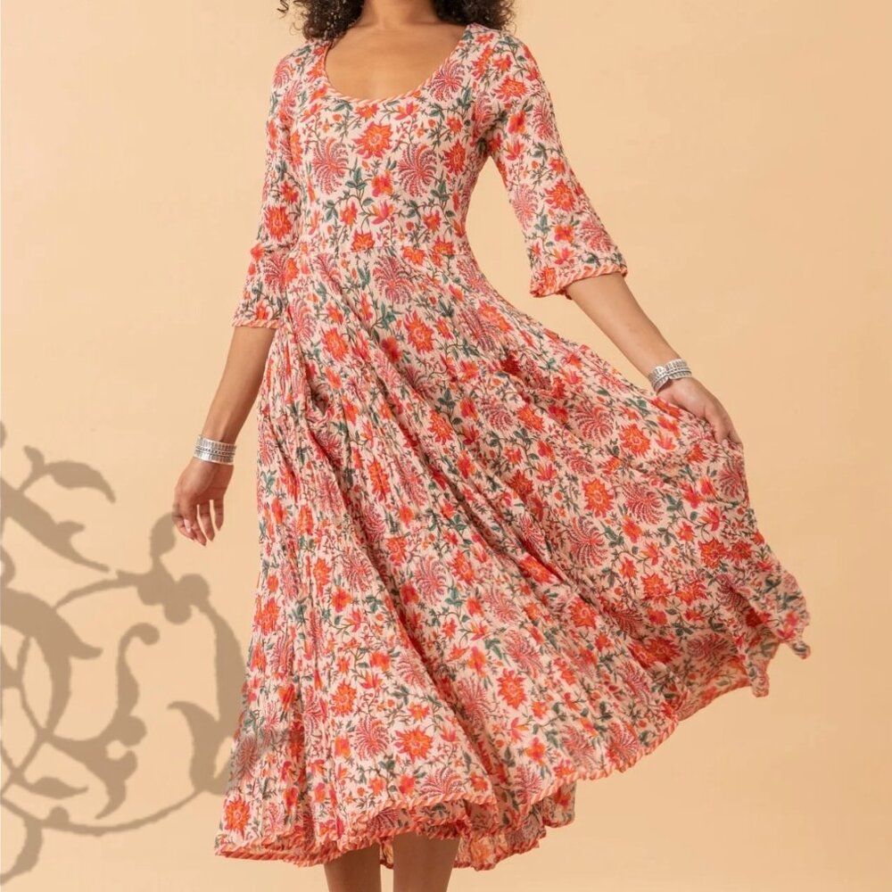 Passementrie 100% Cotton Voile Hand Block Print Dress